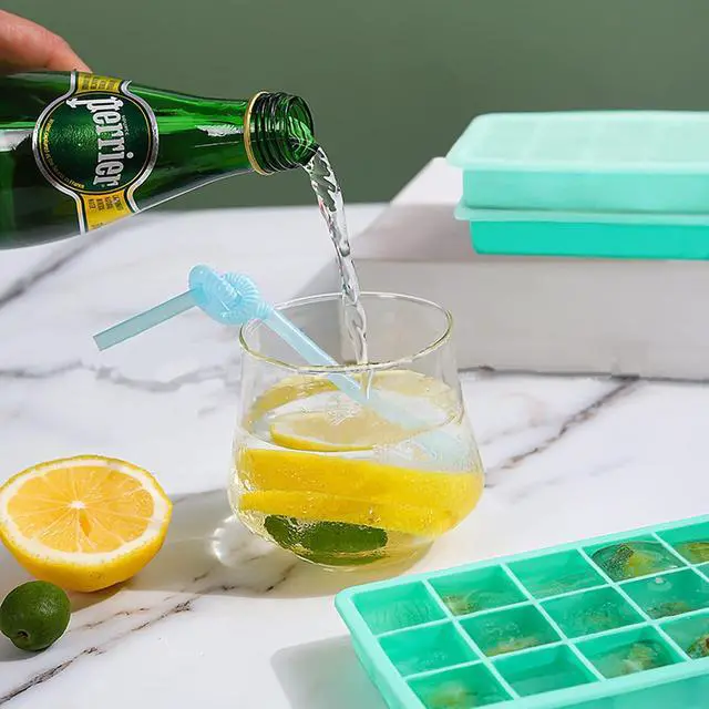 Alt view image 5 of 6 - 2 Pack Silicone Ice Cube Trays, Easy Release Flexible-15 Cubes Ice Cube Molds,Silicone Ice Cube Molds with Removable Lids for Cocktail, Whiskey, Baby Food, Chocolate-Reusable (Mint Green)