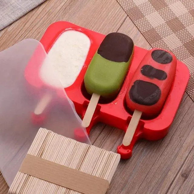 Alt view image 3 of 7 - Homemade Popsicle Silicone Molds with Lid Popsicle Molds BPA-Free, Ice Pop Molds with 3 Cavities, Cake,Ice Cream and Popsicle Maker Easy Release with 100 Popsicle Sticks (Set of 2 Red)