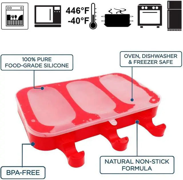 Alt view image 4 of 7 - Homemade Popsicle Silicone Molds with Lid Popsicle Molds BPA-Free, Ice Pop Molds with 3 Cavities, Cake,Ice Cream and Popsicle Maker Easy Release with 100 Popsicle Sticks (Set of 2 Red)