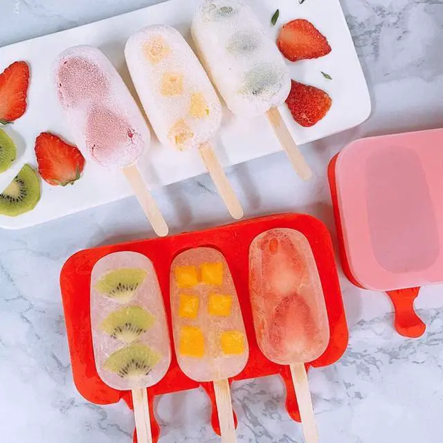 Alt view image 6 of 7 - Homemade Popsicle Silicone Molds with Lid Popsicle Molds BPA-Free, Ice Pop Molds with 3 Cavities, Cake,Ice Cream and Popsicle Maker Easy Release with 100 Popsicle Sticks (Set of 2 Red)