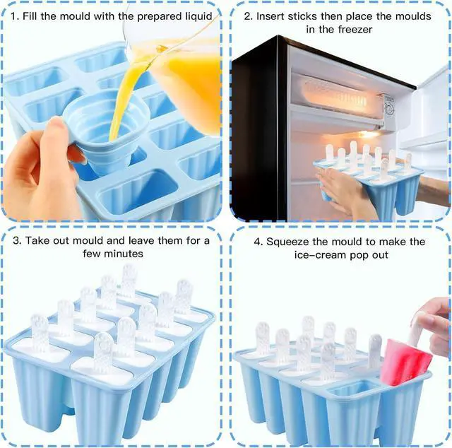 Alt view image 6 of 7 - Popsicle Molds, 10 Pieces Silicone Popsicle Molds with Sticks BPA Free Ice Pop Molds Reusable Easy Release Ice Popsicle Maker, Blue