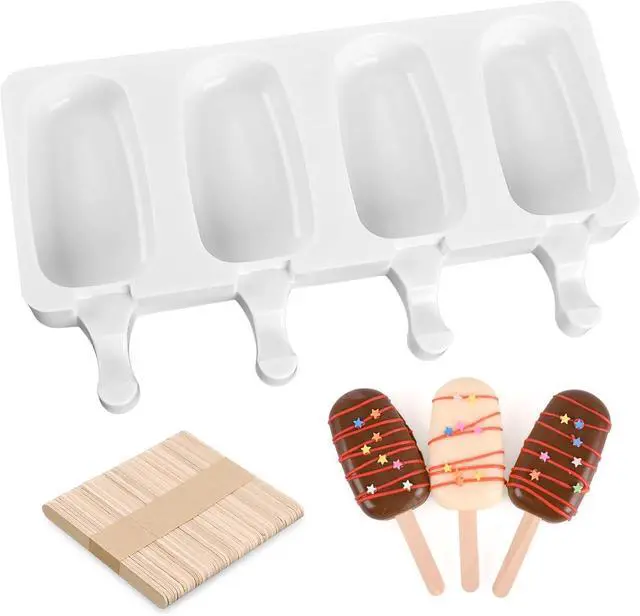Main image of Sakolla Popsicle Silicone Mold with 50 Pcs Wooden Sticks | Food Grade Silicone, Easy to Use, Oval Homemade Ice Cream Molds for Ice Pop, Cakesicles, Cake Pop
