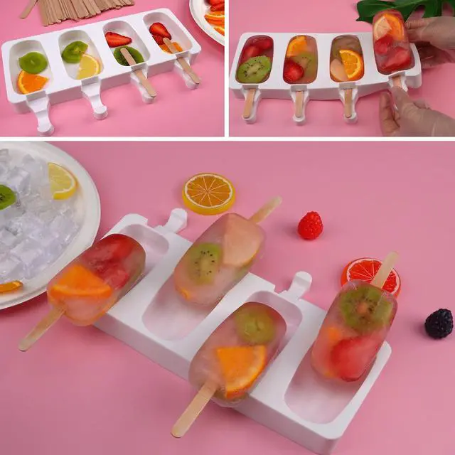 Alt view image 3 of 6 - Sakolla Popsicle Silicone Mold with 50 Pcs Wooden Sticks | Food Grade Silicone, Easy to Use, Oval Homemade Ice Cream Molds for Ice Pop, Cakesicles, Cake Pop