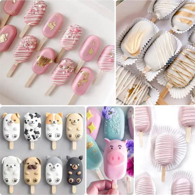 Alt view image 4 of 6 - Sakolla Popsicle Silicone Mold with 50 Pcs Wooden Sticks | Food Grade Silicone, Easy to Use, Oval Homemade Ice Cream Molds for Ice Pop, Cakesicles, Cake Pop