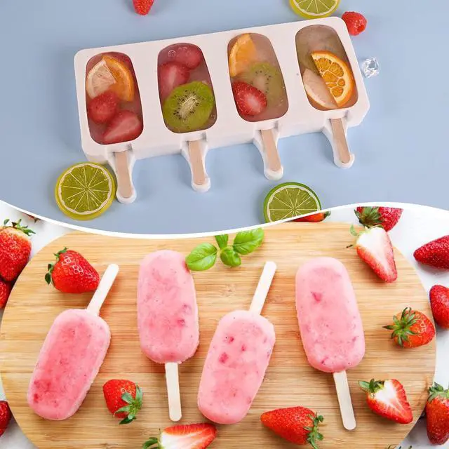 Alt view image 5 of 6 - Sakolla Popsicle Silicone Mold with 50 Pcs Wooden Sticks | Food Grade Silicone, Easy to Use, Oval Homemade Ice Cream Molds for Ice Pop, Cakesicles, Cake Pop