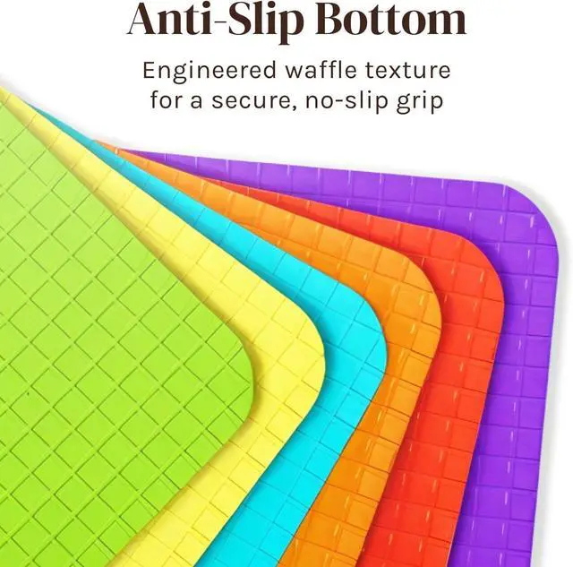 Alt view image 3 of 7 - Extra Thick Flexible Plastic Cutting Board Mats, Set of 6 for Kitchen, BPA Free, Non-Slip Waffle Back, Dishwasher Safe Cutting Boards, Color Coded with Food Icons, 15x12 Inch - Cooler Kitchen