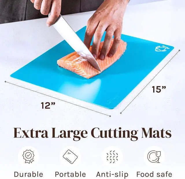 Alt view image 5 of 7 - Extra Thick Flexible Plastic Cutting Board Mats, Set of 6 for Kitchen, BPA Free, Non-Slip Waffle Back, Dishwasher Safe Cutting Boards, Color Coded with Food Icons, 15x12 Inch - Cooler Kitchen