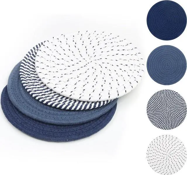 Main image of SHACOS 8 Inches Trivets for Hot Dishes, 4 Pieces | Cotton Trivets Mats for Kitchen, Hot Pads for Countertops and Table, Heat-Resistant Pot Holders for Hot Pots and Pans, Blue