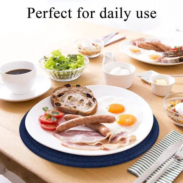 Alt view image 7 of 7 - SHACOS 8 Inches Trivets for Hot Dishes, 4 Pieces | Cotton Trivets Mats for Kitchen, Hot Pads for Countertops and Table, Heat-Resistant Pot Holders for Hot Pots and Pans, Blue