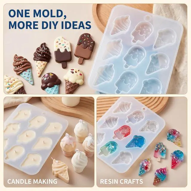 Alt view image 6 of 7 - White Cake Mold, Ice Cream Popsicle Cute Food Keychain Pendant Silicone Resin Mold Jewelry ToolsIce Pop MoldsJewelry Boxes and OrganizersJewelry Towers Specialty Tools & Gadgets