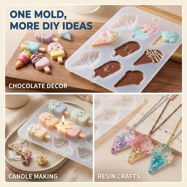 Alt view image 7 of 7 - White Cake Mold, Ice Cream Popsicle Cute Food Keychain Pendant Silicone Resin Mold Jewelry ToolsIce Pop MoldsJewelry Boxes and OrganizersJewelry Towers Specialty Tools & Gadgets