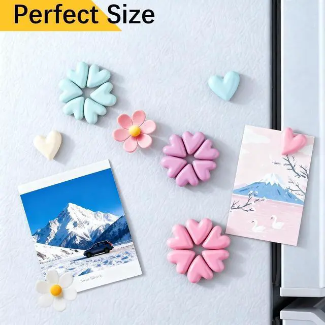 Alt view image 4 of 5 - 16PCS Refrigerator Magnets Flower and Love Heart Fridge Magnets Cute Colorful Decorative Magnets Funny 3D Magnet for Office Kitchen Locker