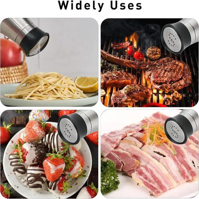 Alt view image 3 of 7 - Lonffery Salt and Pepper Shakers Set | Stainless Steel Salt Containers with Glass Bottle for Table, RV, Camp, BBQ, Set of 2