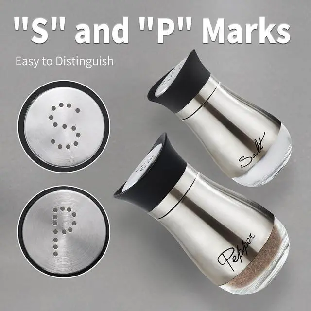 Alt view image 4 of 7 - Lonffery Salt and Pepper Shakers Set | Stainless Steel Salt Containers with Glass Bottle for Table, RV, Camp, BBQ, Set of 2