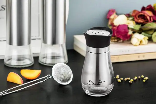 Alt view image 6 of 7 - Lonffery Salt and Pepper Shakers Set | Stainless Steel Salt Containers with Glass Bottle for Table, RV, Camp, BBQ, Set of 2