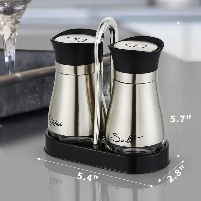Alt view image 5 of 7 - Lonffery Salt and Pepper Shakers Set | Stainless Steel Salt Containers with Glass Bottle for Table, RV, Camp, BBQ, Set of 2