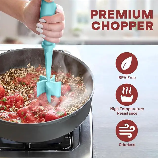 Alt view image 5 of 7 - PGYARD Meat Chopper Hamburger Grinder, Kitchen Smasher for Ground Beef | Heat Resistant, 5 Nylon Blade, Burger Grinder Potato Mix Tool, Meat & Poultry Tenderizers, Dishwasher Safe, Aqua