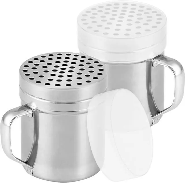Main image of CUSINIUM 10oz Metal Parmesan Cheese Shakers with Large Holes - With Handle - Chili Flakes Dispensers - Pizza Shakers - Pack of 2 | Style: Coarse