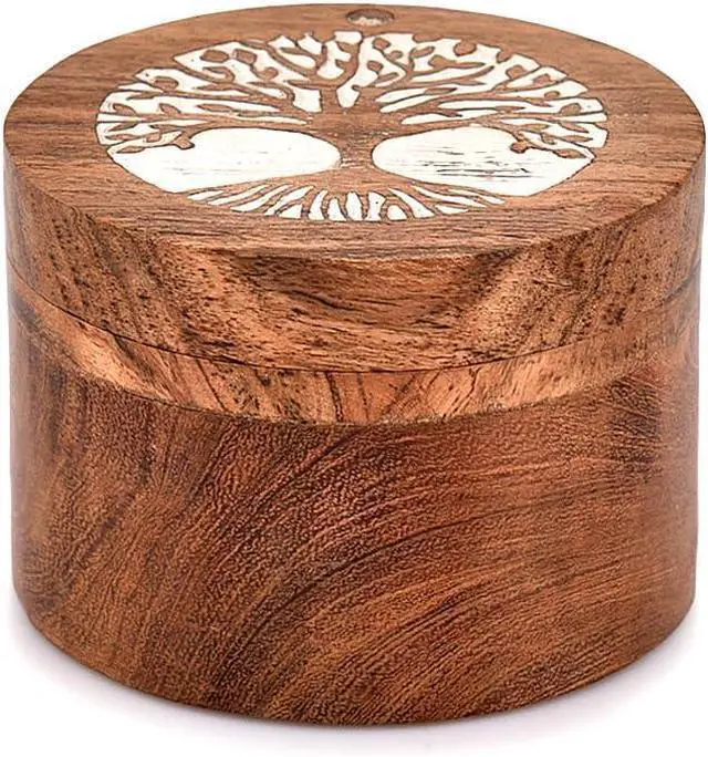 Main image of EDHAS Acacia Wood Salt Cellar Box Elegant Kitchen Salt Container Holder with Swivel Lid to Storage Pepper Spice (3.5" x 3.5" x 2.5")