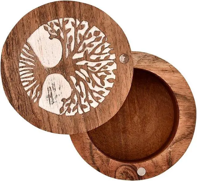 Alt view image 3 of 4 - EDHAS Acacia Wood Salt Cellar Box Elegant Kitchen Salt Container Holder with Swivel Lid to Storage Pepper Spice (3.5" x 3.5" x 2.5")