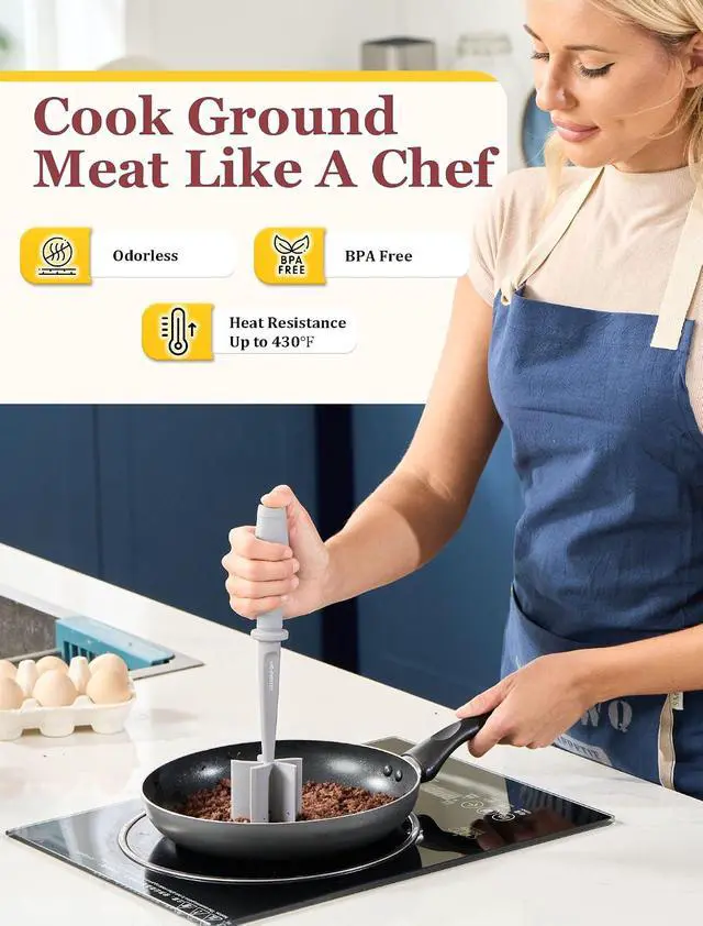 Alt view image 4 of 7 - Premium Meat Chopper for Ground Beef - CLUEAPOP Heat Resistant Meat Masher - Kitchen Tools & Gadgets - Ground Beef Smasher - Non Stick Hamburger Chopper - Cook Ground Meat with Easy