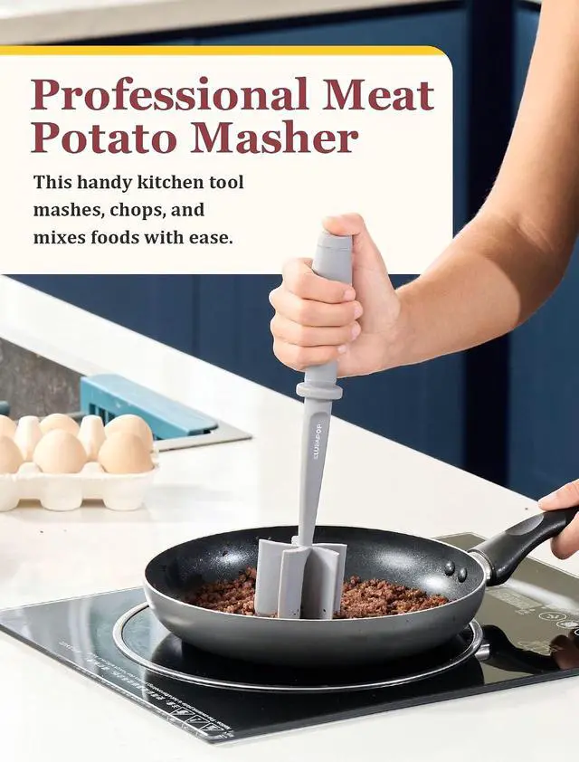 Alt view image 6 of 7 - Premium Meat Chopper for Ground Beef - CLUEAPOP Heat Resistant Meat Masher - Kitchen Tools & Gadgets - Ground Beef Smasher - Non Stick Hamburger Chopper - Cook Ground Meat with Easy