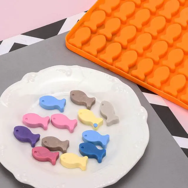 Alt view image 4 of 6 - 112 Cavity Silicone Molds Mini Fish Shaped Dog Treats Mold Non-stick Chocolate Molds for Baking and Freezing Candy, Biscuits, Ice Cubes