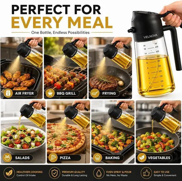 Alt view image 3 of 7 - Olive Oil Sprayer for Cooking, 16oz/470ml Glass Oil Sprayer & Dispenser, 2-in-1 Oil Mister Bottle for Air Fryer, Salad, BBQ, Frying, Roasting & Kitchen, Food Grade, Leakproof, Refillable
