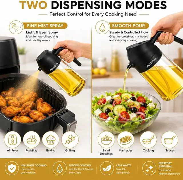 Alt view image 4 of 7 - Olive Oil Sprayer for Cooking, 16oz/470ml Glass Oil Sprayer & Dispenser, 2-in-1 Oil Mister Bottle for Air Fryer, Salad, BBQ, Frying, Roasting & Kitchen, Food Grade, Leakproof, Refillable