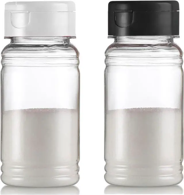 Main image of Set of 2 - Plastic Salt and Pepper Shakers with Lid, Moisture Proof Spice Dispenser, Seasoning Container Pourer with Shaker Lids, 3.5 oz., Black & White
