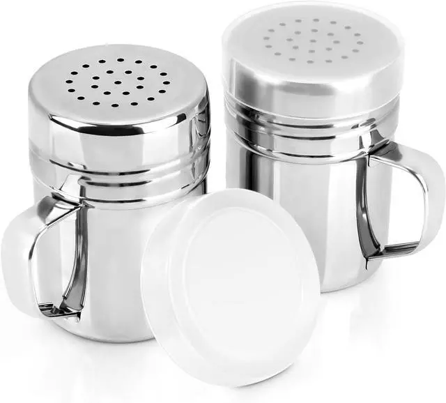 Main image of Accmor 2pcs Stainless Steel Dredge, Salt Pepper Dredge Shakers with Handle, Seasonings Spice Shakers with Lid, 6 Ounce