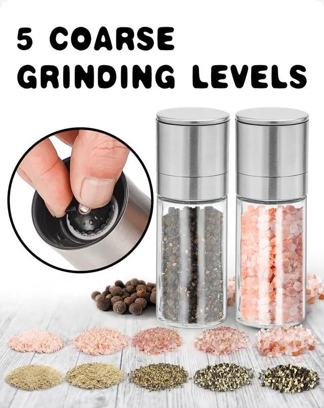 Alt view image 3 of 6 - Mini Salt and Pepper Grinder Set, Tiny Adjustable Coarseness Salt Shakers, Portable Small Salt and Pepper Mills