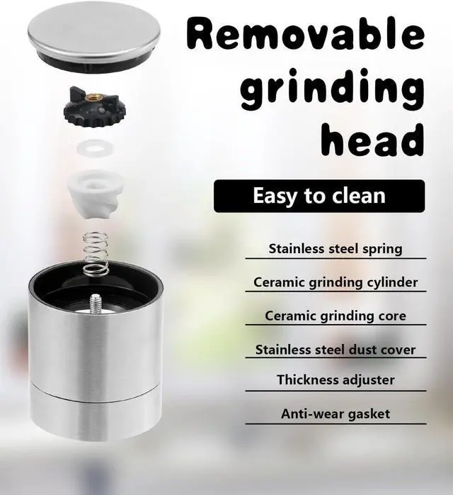 Alt view image 4 of 6 - Mini Salt and Pepper Grinder Set, Tiny Adjustable Coarseness Salt Shakers, Portable Small Salt and Pepper Mills