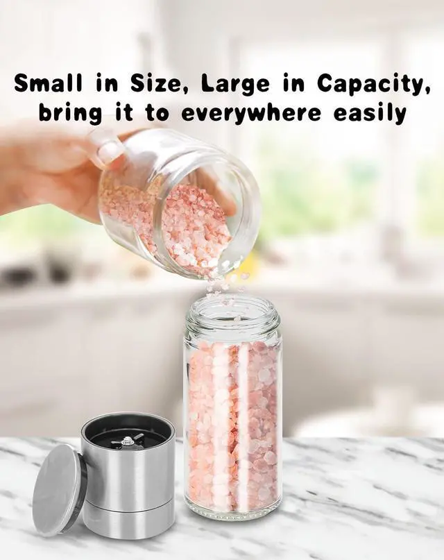 Alt view image 5 of 6 - Mini Salt and Pepper Grinder Set, Tiny Adjustable Coarseness Salt Shakers, Portable Small Salt and Pepper Mills