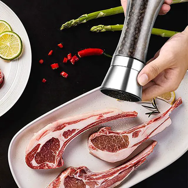 Alt view image 3 of 7 - Herda Salt and Pepper Grinder - Refillable 304 Brushed Stainless Steel Shaker - Adjustable Ceramic Sea Salt & Pepper Grinder - Tall Glass Salt- Pepper Mill & Salt Mill (2Pcs)