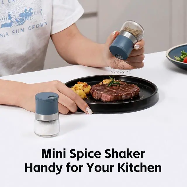 Alt view image 5 of 7 - Vzaahu Mini Salt and Pepper Shakers 2pcs Small Travel Blue | Portable Glass Shaker with Lid Adjustable Holes Refillable 1.28 oz Seasoning Container for Kitchen, Camping, Lunchbox, BBQ