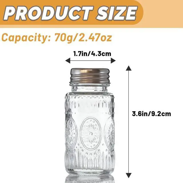 Alt view image 3 of 7 - 2 Pack Glass Salt and Pepper Shakers Set with 304 Stainless Steel Lid, Vintage Spice Shakers for Dining Room Table, Kitchen, Restaurant(Round-Sunflower)
