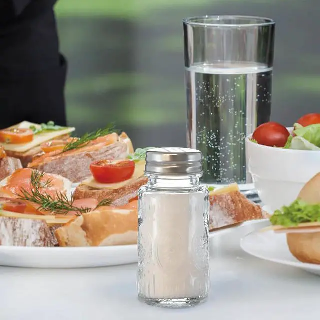 Alt view image 7 of 7 - 2 Pack Glass Salt and Pepper Shakers Set with 304 Stainless Steel Lid, Vintage Spice Shakers for Dining Room Table, Kitchen, Restaurant(Round-Sunflower)