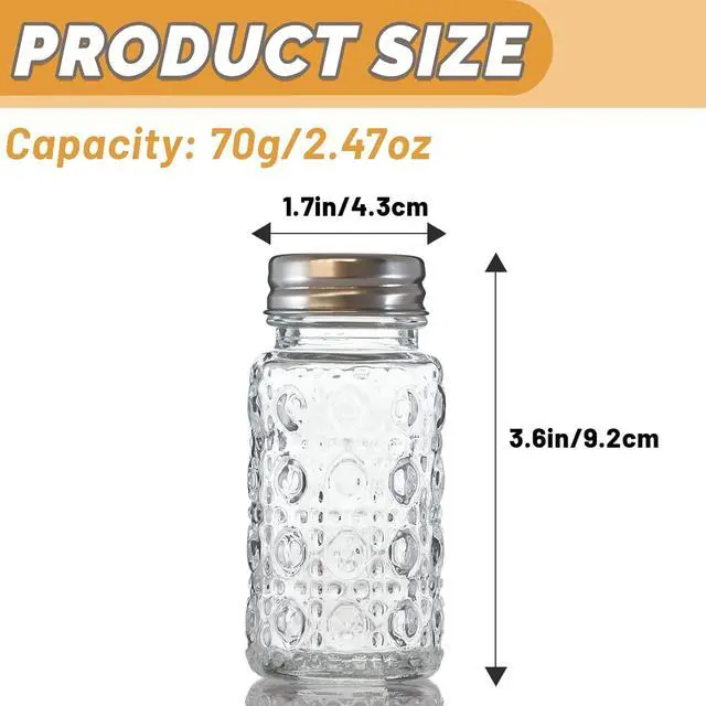 Alt view image 3 of 7 - 2 Pack Glass Salt and Pepper Shakers Set with 304 Stainless Steel Lid, Vintage Spice Shakers for Dining Room Table, Kitchen, Restaurant(Round-Bubble)