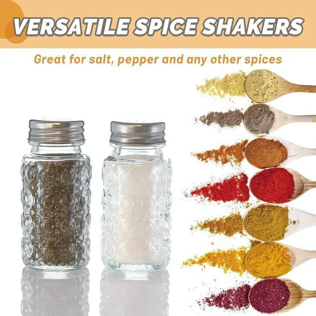 Alt view image 5 of 7 - 2 Pack Glass Salt and Pepper Shakers Set with 304 Stainless Steel Lid, Vintage Spice Shakers for Dining Room Table, Kitchen, Restaurant(Round-Bubble)