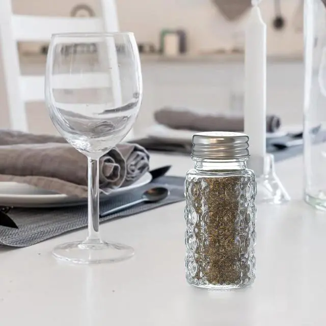 Alt view image 6 of 7 - 2 Pack Glass Salt and Pepper Shakers Set with 304 Stainless Steel Lid, Vintage Spice Shakers for Dining Room Table, Kitchen, Restaurant(Round-Bubble)