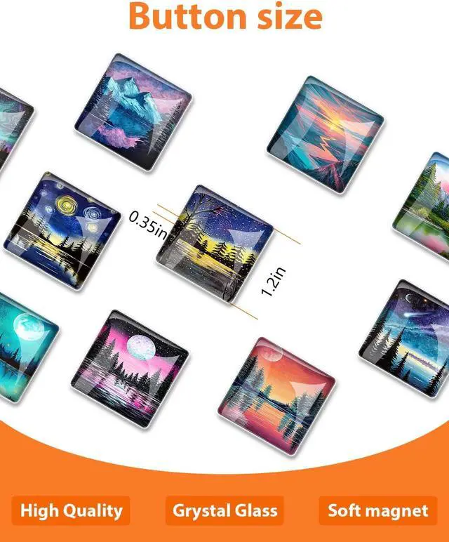 Alt view image 2 of 6 - 12 Pcs Glass Strong Refrigerator Magnets Fridge, Colorful Square Fridge Magnets Decorative for Office Whiteboard, Cabinet, Dishwasher, Locker