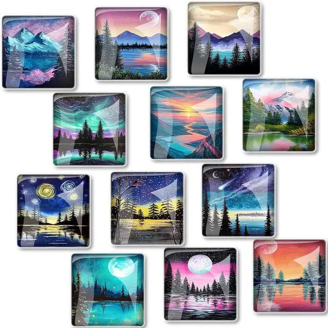 Main image of 12 Pcs Glass Strong Refrigerator Magnets Fridge, Colorful Square Fridge Magnets Decorative for Office Whiteboard, Cabinet, Dishwasher, Locker