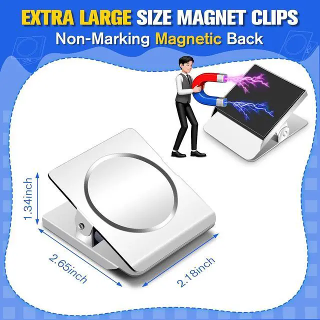 Alt view image 2 of 7 - Grtard 2 Pack Extra Large Magnetic Clips, 2.2 Inch Magnet Clips Heavy Duty | Strong Magnet Clip for Fridge, Clip Magnets for Refrigerator, Whiteboard, Classroom, Kitchen, Office Organizer (Silver)