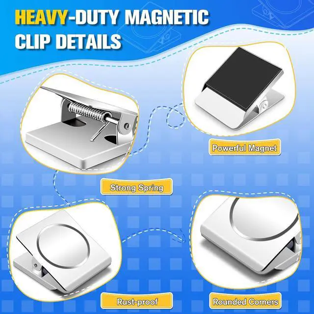 Alt view image 7 of 7 - Grtard 2 Pack Extra Large Magnetic Clips, 2.2 Inch Magnet Clips Heavy Duty | Strong Magnet Clip for Fridge, Clip Magnets for Refrigerator, Whiteboard, Classroom, Kitchen, Office Organizer (Silver)