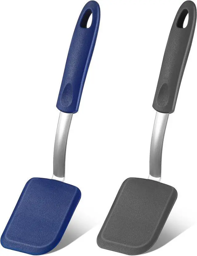Main image of 2 Pcs Mini Silicone Cookie Brownie Spatula,Solid Flat,Gray, Blue | Flexible Kitchen Small Silicone Turner,for Nonstick Cookware, Heat Resistant, No Scratch ,Kitchen Spatula Set for Egg