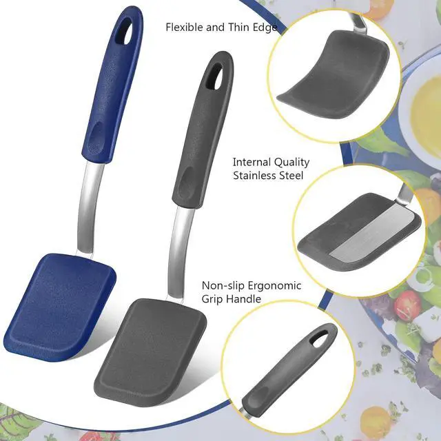 Alt view image 3 of 7 - 2 Pcs Mini Silicone Cookie Brownie Spatula,Solid Flat,Gray, Blue | Flexible Kitchen Small Silicone Turner,for Nonstick Cookware, Heat Resistant, No Scratch ,Kitchen Spatula Set for Egg