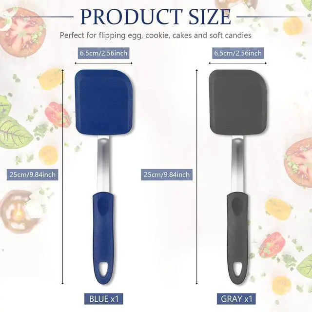 Alt view image 2 of 7 - 2 Pcs Mini Silicone Cookie Brownie Spatula,Solid Flat,Gray, Blue | Flexible Kitchen Small Silicone Turner,for Nonstick Cookware, Heat Resistant, No Scratch ,Kitchen Spatula Set for Egg