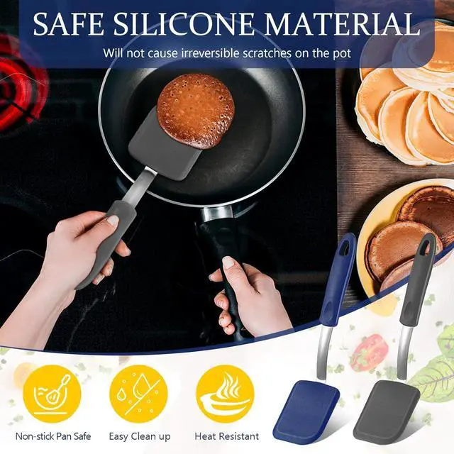 Alt view image 5 of 7 - 2 Pcs Mini Silicone Cookie Brownie Spatula,Solid Flat,Gray, Blue | Flexible Kitchen Small Silicone Turner,for Nonstick Cookware, Heat Resistant, No Scratch ,Kitchen Spatula Set for Egg
