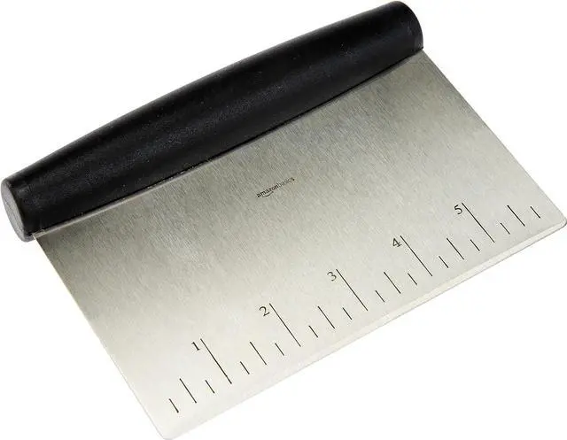 Main image of Amazon Basics Multi-Purpose Bench Scraper, Stainless Steel Dough Cutter with Measurement Marks, Dishwasher Safe, Non-slip Contoured Grip, 6", Black, Silver